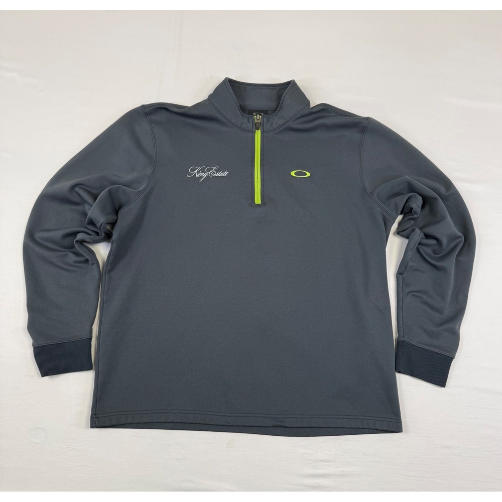 Oakley Mens XL Quarter Zip Fleece Pullover Gray Lime King‎ Estate Winery Logo